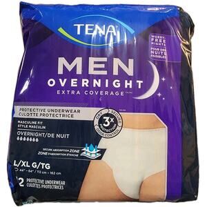 TENA Men's Overnight Incontinence Underwear Breathable L/XL (44" - 64") 12CT
